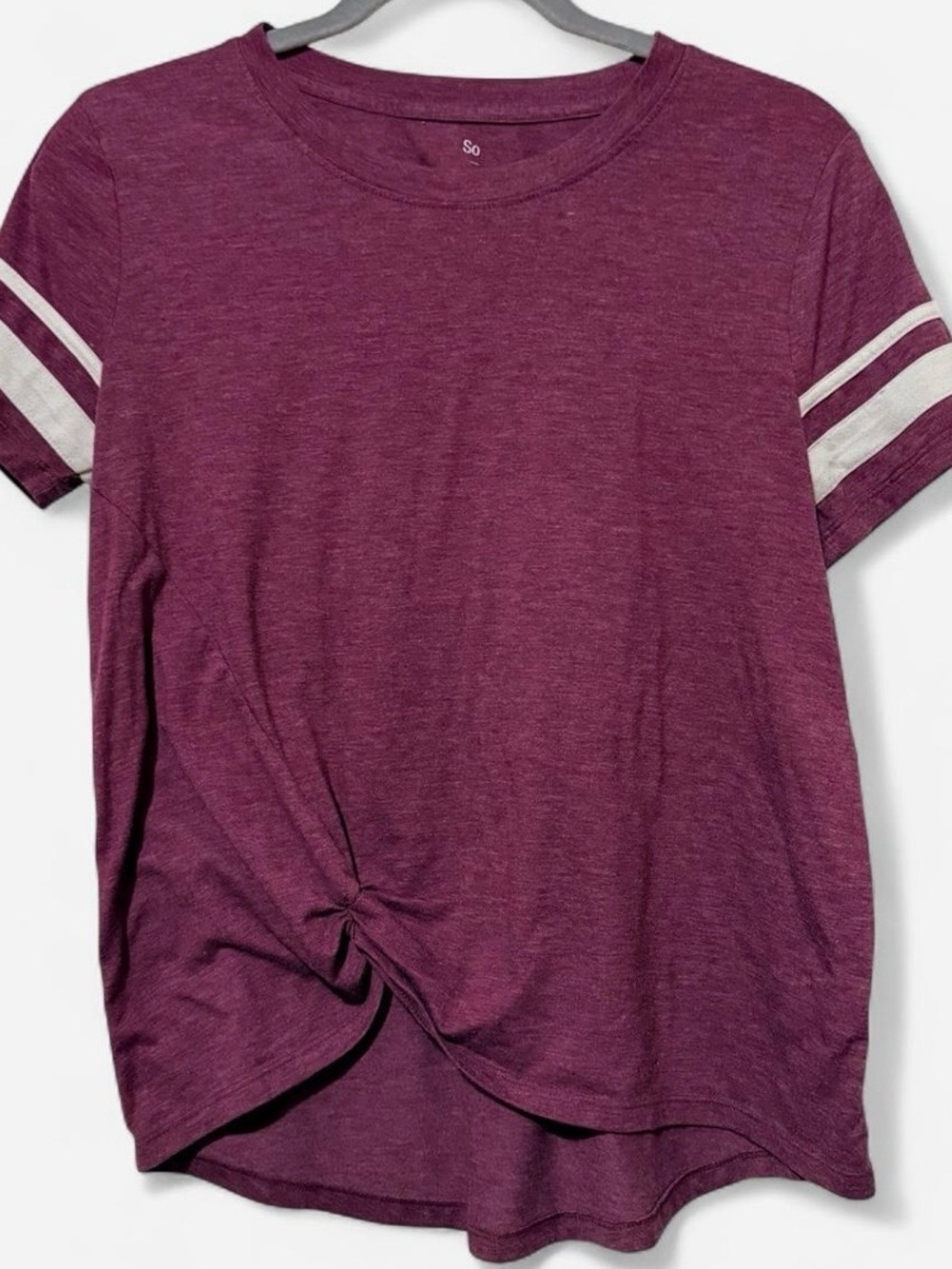 SO Soft Preppy Sporty Y2K-style Ringer Tee with Knot Detail Burgundy Medium
